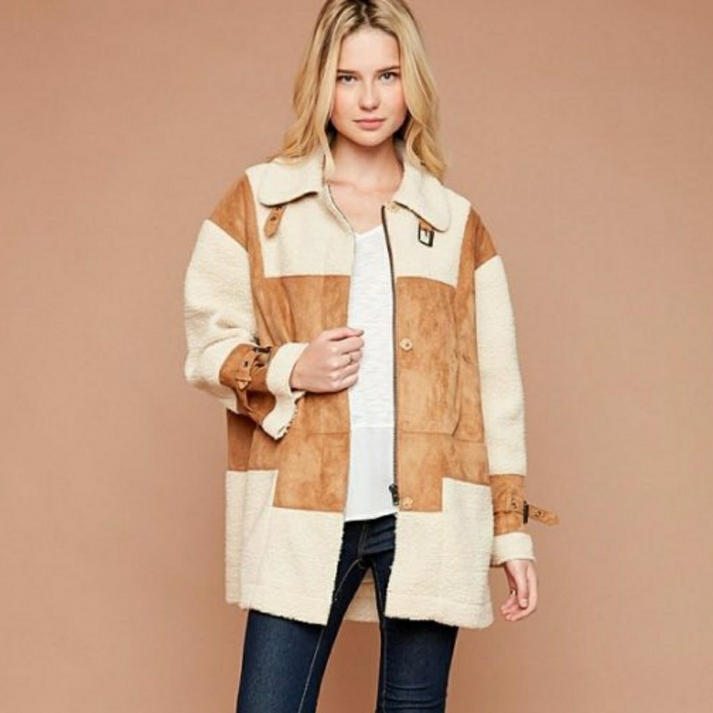 HAYDEN CAMEL SHERPA JACKET - Picture 1 of 5